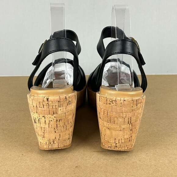 Blowfish Barbados Cork Wedge Sandals Womens 10 Black Ankle Strap Buckle - Picture 4 of 9